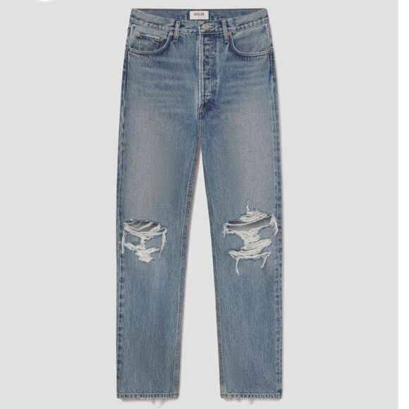 NWOT AGOLDE Riley Denim Distressed Jeans Size 27 Button Fly - Picture 1 of 7